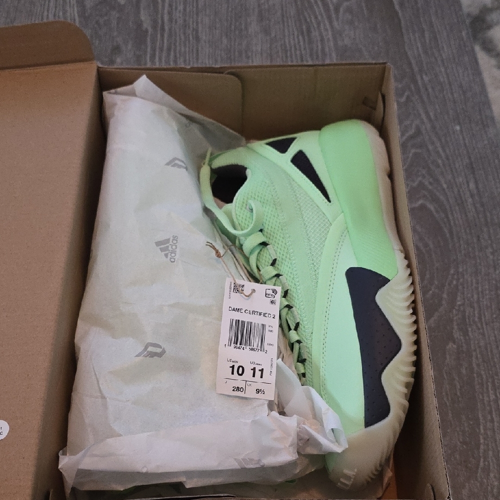 Adidas Lime Green and Black Dame Certified 2